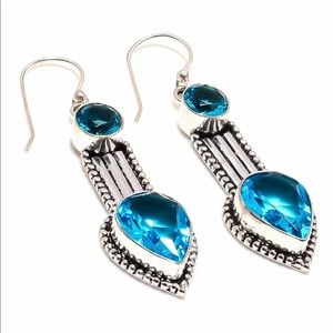 EARRINGS Blue Topaz Handmade Ethnic Style 2.36"